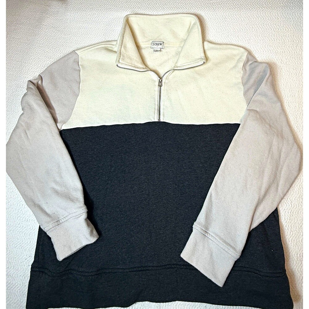 J.CREW Men's S White/Gray/Black Colorblock Fleece Mock Neck 1/2 Zip Sweatshirt